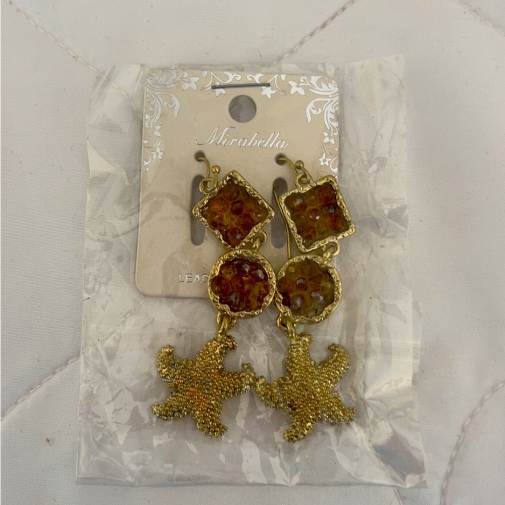 Mirabella Starfish Earrings Gold Tone New